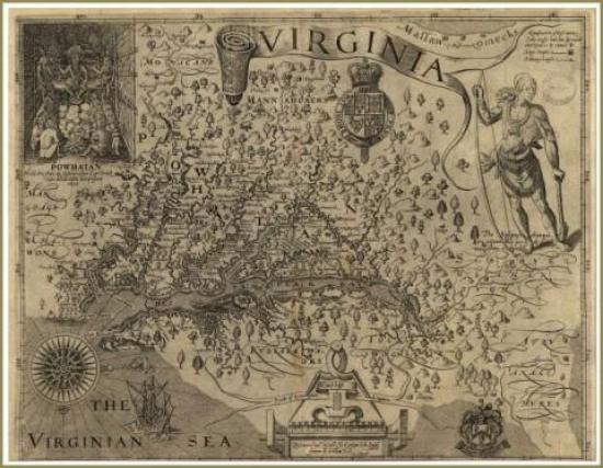 Карта, составленная Джоном Смитом в 1608 году.