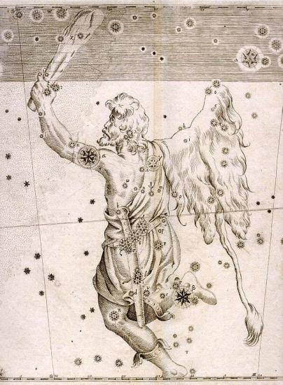 Очертания созвездия Ориона в атласе Уранометрия (1603 год)