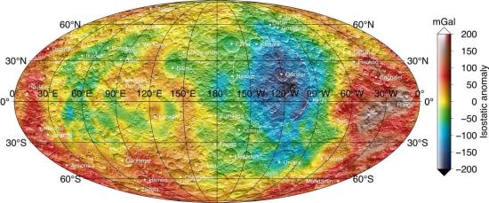 Карта гравитационных аномалий Цереры.