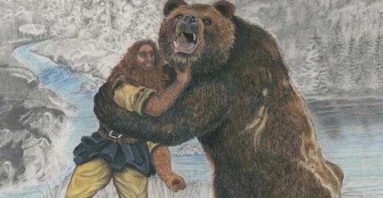 Человек и медведь.