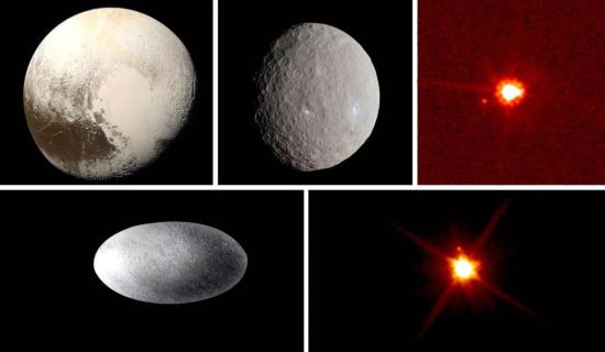 Признанные карликовые планеты: Плутон, Церера, Эрида, Хаумеа и Макемаке