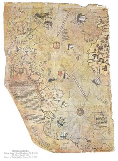 Карта мира турецкого адмирала Пири Рейса 1513 года.