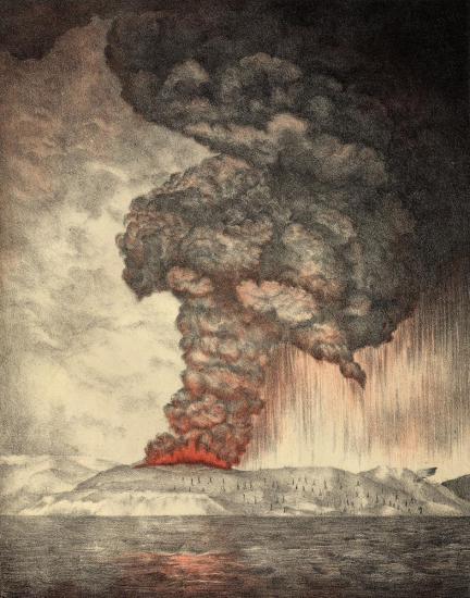 Литография 1889 года, изображающая извержение вулкана Кракатау (1883).