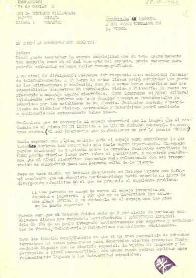Письмо на испанском языке, направленное некоему Энрике Вильяграса 28 ноября 1966 года.