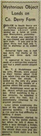 В вырезке из новостей рассказывается о событиях в Moneymore в сентябре 1956 года.