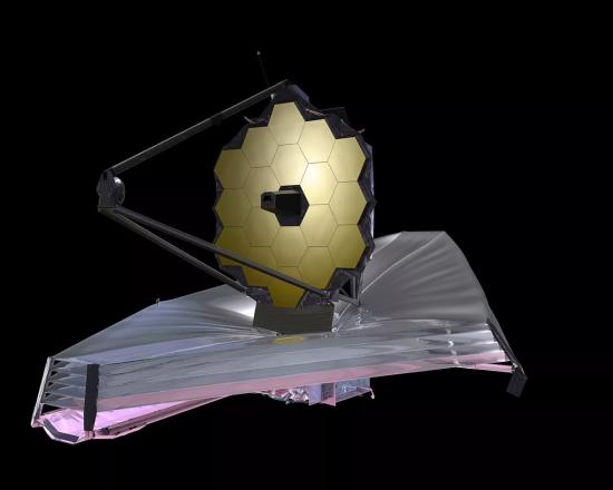 3D-модель космического телескопа Джеймса Уэбба с полностью развёрнутыми компонентами.