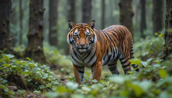 Тасманский тигр в лесу.