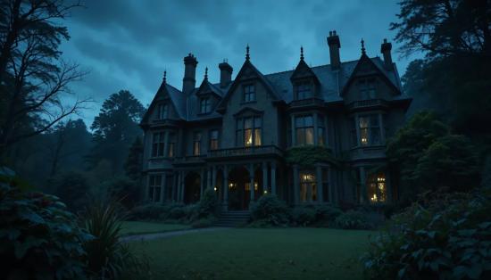 Старый особняк на закате.