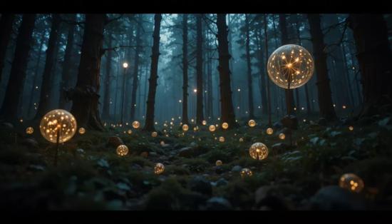 Светящиеся шары в лесу