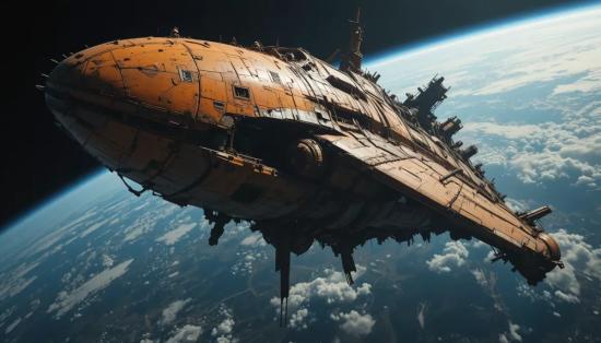 Ржавый звездный челнок на орбите Земли.