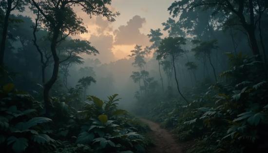 Туманная тропа в джунглях Конго.