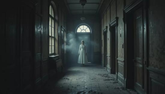 Призрачная фигура в старинном интерьере.