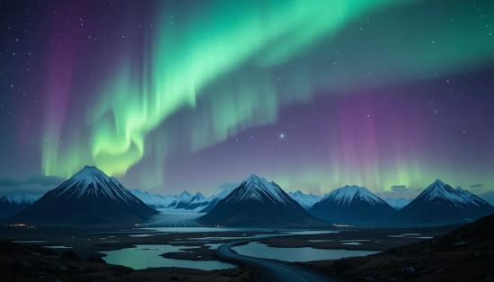 Северное сияние над горами Исландии