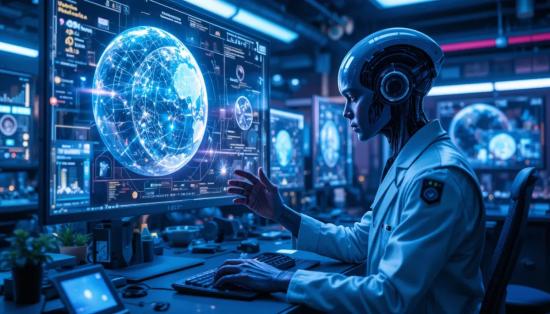 Инопланетный исследователь изучает данные о человечестве