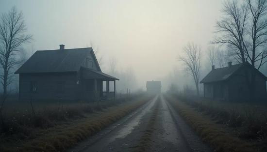 Заброшенная деревня в утреннем тумане