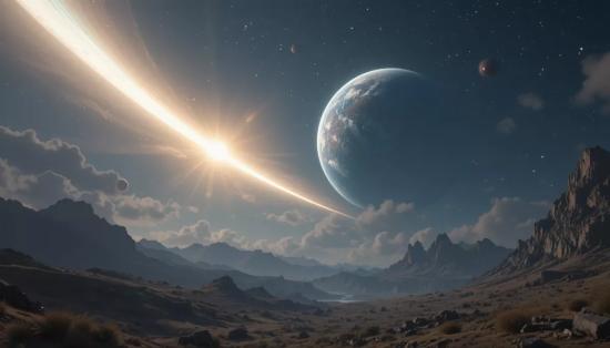 Гипотетический вид Венеры с кометным хвостом на древнем небе.