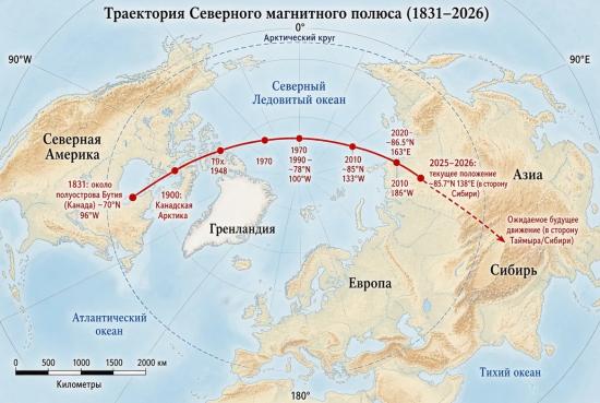 Перемещение северного магнитного полюса