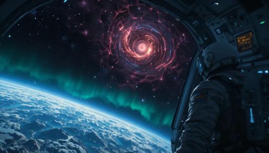 Космонавт наблюдает с орбиты.