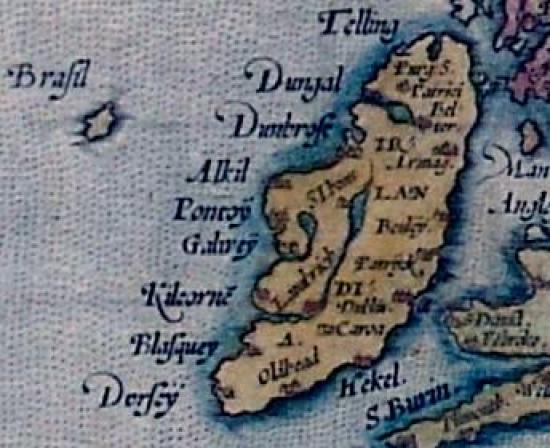 На карте Ортелия (1571) остров Бразил изображён к западу от Ирландии