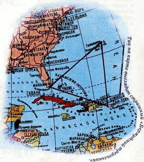 Бермудский треугольник на карте.
