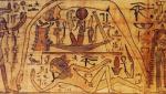 Бог Земли Геб (внизу) и богиня неба Нут (вверху). Папирус.