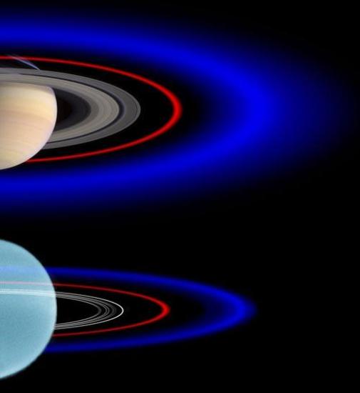 Сравнение системы колец Сатурна (ввер...