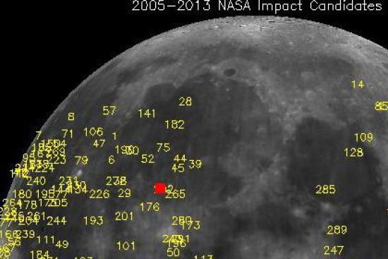 Фото Луны с отмеченными местами метео...