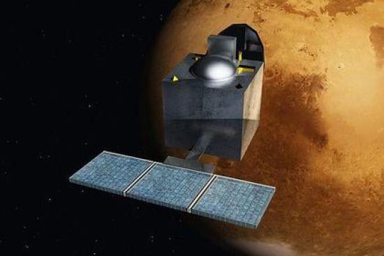 АМС «Мангальян» на фоне Марса. Компью...