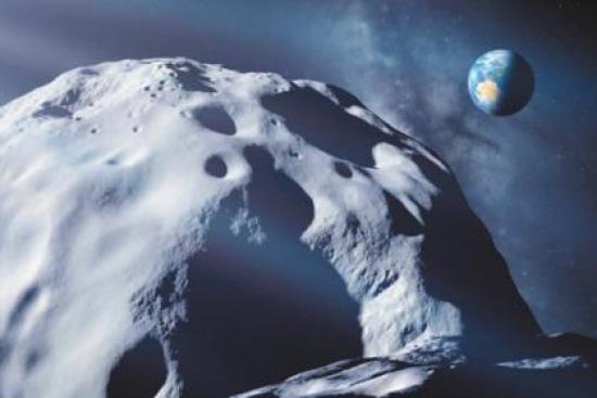 Астероид на фоне Земли. Изображение: ...