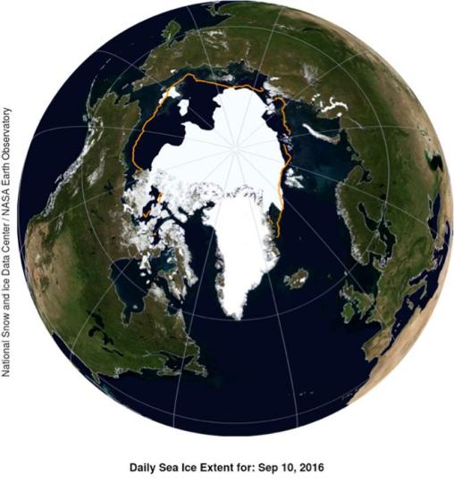 Площадь арктического льда на 10 сентя...