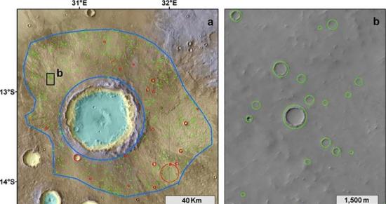 Один из 521 больших кратеров, которые были датированы в ходе исследования.
