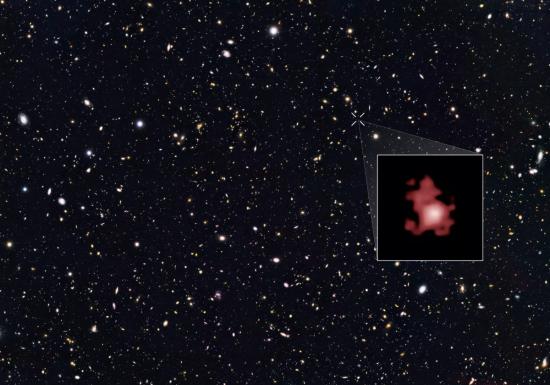 GN-z11 в окружении галактик в направлении Большой Медведицы.