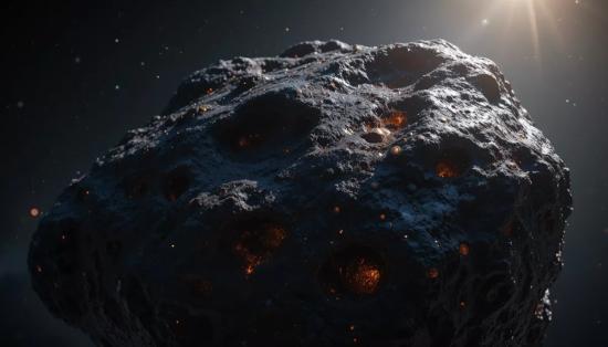 Тёмный астероид с металлическим блеском.