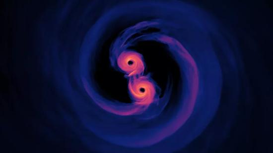 Слияние двух сверхмассивных черных дыр.