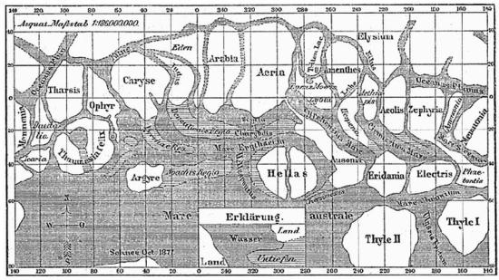 Карта Марса Скиапарелли 1888 года.