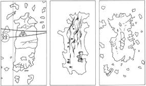 Куба на карте Пири Рейса (слева), Чипангу с глобуса Бехайма, Чипангу с карты Бордоне