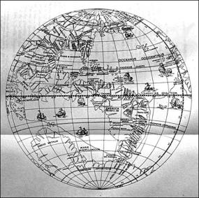 Полушарие глобуса Джилта 1528 года